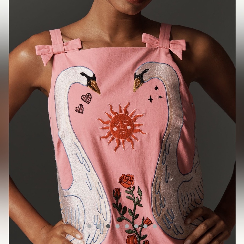 Anthropologie Embroidered Mini Shift Dress Sleeveless New XSP Pink Swan